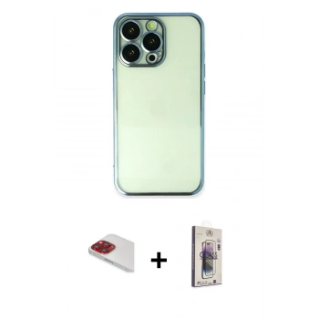 MARSİLYAN™- iPhone 13 Pro Max Kılıf Vadi Minimal - Siyah Bilvis 3D Cam Ekran Koruyucu + Pers Alüminyum Kamera Lens - KI