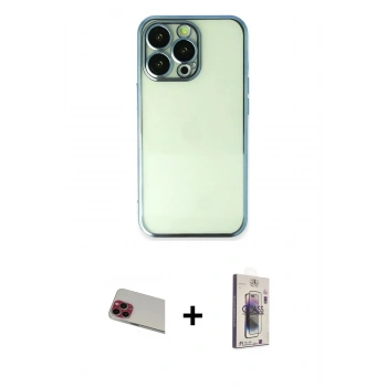 MARSİLYAN™- iPhone 13 Pro Max Kılıf Vadi Minimal - Siyah Bilvis 3D Cam Ekran Koruyucu + Rainbow Kamera Lens Koruma Cam - KI