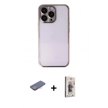 MARSİLYAN™- iPhone 13 Pro Max Kılıf Vadi Minimal - Siyah Bilvis 3D Cam Ekran Koruyucu + Renkli Kamera Lens Koruma Cam - PE