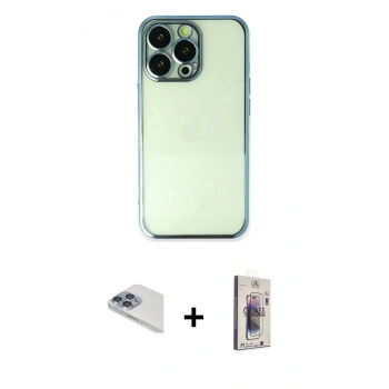 MARSİLYAN™- iPhone 13 Pro Max Kılıf Vadi Minimal - Siyah Bilvis 3D Cam Ekran Koruyucu + Pers Alüminyum Kamera Lens - SABE