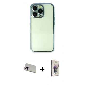 MARSİLYAN™- iPhone 13 Pro Max Kılıf Vadi Minimal - Siyah Bilvis 3D Cam Ekran Koruyucu + Rainbow Kamera Lens Koruma Cam - MR