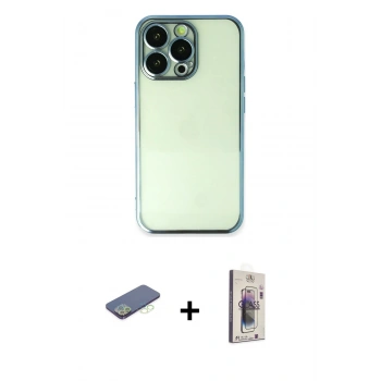 MARSİLYAN™- iPhone 13 Pro Max Kılıf Vadi Minimal - Siyah Bilvis 3D Cam Ekran Koruyucu + Renkli Kamera Lens Koruma Cam - YL
