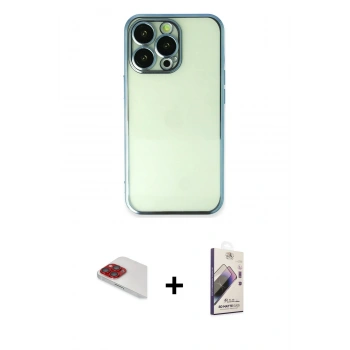 MARSİLYAN™- iPhone 13 Pro Max Kılıf Vadi Minimal - Siyah Bilvis 3D Mat Cam Ekran Koruyucu + Pers Alüminyum Kamera Lens - KI