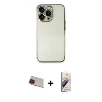 MARSİLYAN™- iPhone 13 Pro Max Kılıf Vadi Minimal - Siyah Bilvis 3D Mat Cam Ekran Koruyucu + Rainbow Kamera Lens Koruma Cam - KI