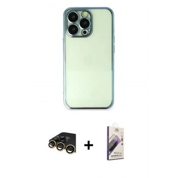 MARSİLYAN™- iPhone 13 Pro Max Kılıf Vadi Minimal - Siyah Bilvis 3D Mat Cam Ekran Koruyucu + Raze Metal Kamera Lens - GD