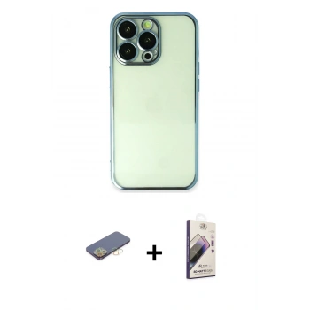 MARSİLYAN™- iPhone 13 Pro Max Kılıf Vadi Minimal - Siyah Bilvis 3D Mat Cam Ekran Koruyucu + Renkli Kamera Lens Koruma Cam - SI