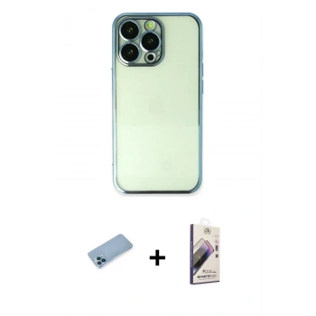 MARSİLYAN™- iPhone 13 Pro Max Kılıf Vadi Minimal - Siyah Bilvis 3D Mat Cam Ekran Koruyucu + Shine Kamera Lens Koruma Cam - MI