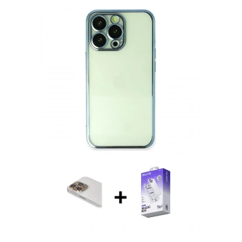 MARSİLYAN™- iPhone 13 Pro Max Kılıf Vadi Minimal - Siyah Bilvis 5in1 3D Magic Cam Ekran Koruyucu + Pers Alüminyum Kamera Lens - GD
