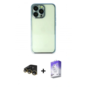 MARSİLYAN™- iPhone 13 Pro Max Kılıf Vadi Minimal - Siyah Bilvis 5in1 3D Magic Cam Ekran Koruyucu + Raze Metal Kamera Lens - GD