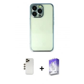 MARSİLYAN™- iPhone 13 Pro Max Kılıf Vadi Minimal - Siyah Bilvis 5in1 3D Magic Cam Ekran Koruyucu + Shine Kamera Lens - GD