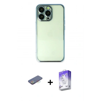MARSİLYAN™- iPhone 13 Pro Max Kılıf Vadi Minimal - Siyah Bilvis 5in1 3D Magic Cam Ekran Koruyucu + Renkli Kamera Lens Koruma Cam - MI