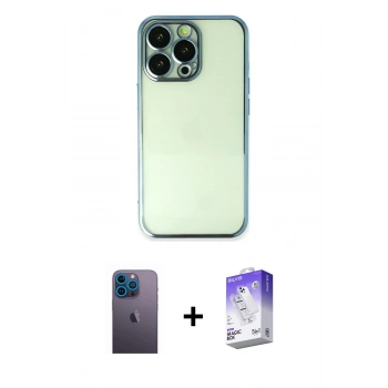 MARSİLYAN™- iPhone 13 Pro Max Kılıf Vadi Minimal - Siyah Bilvis 5in1 3D Magic Cam Ekran Koruyucu + Neon Fosforlu Kamera Lens - MI