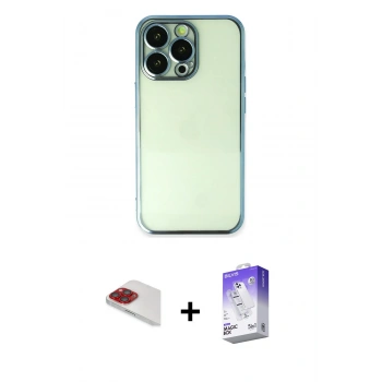 MARSİLYAN™- iPhone 13 Pro Max Kılıf Vadi Minimal - Siyah Bilvis 5in1 3D Magic Cam Ekran Koruyucu + Pers Alüminyum Kamera Lens - KI