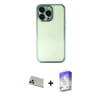 MARSİLYAN™- iPhone 13 Pro Max Kılıf Vadi Minimal - Siyah Bilvis 5in1 3D Magic Cam Ekran Koruyucu + Rainbow Kamera Lens Koruma Cam - REGD