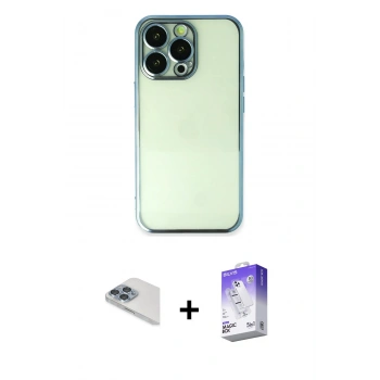 MARSİLYAN™- iPhone 13 Pro Max Kılıf Vadi Minimal - Siyah Bilvis 5in1 3D Magic Cam Ekran Koruyucu + Pers Alüminyum Kamera Lens - SABE