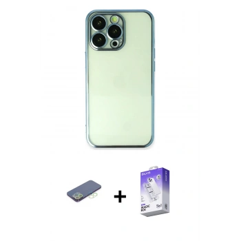 MARSİLYAN™- iPhone 13 Pro Max Kılıf Vadi Minimal - Siyah Bilvis 5in1 3D Magic Cam Ekran Koruyucu + Renkli Kamera Lens Koruma Cam - YL