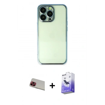 MARSİLYAN™- iPhone 13 Pro Max Kılıf Vadi Minimal - Siyah Bilvis 5in1 5D Magic Hayalet Cam Ekran Koruyucu + Rainbow Kamera Lens Koruma Cam - KI