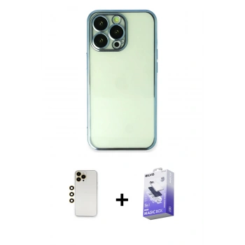MARSİLYAN™- iPhone 13 Pro Max Kılıf Vadi Minimal - Siyah Bilvis 5in1 5D Magic Hayalet Cam Ekran Koruyucu + Shine Kamera Lens - GD