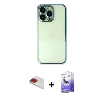 MARSİLYAN™- iPhone 13 Pro Max Kılıf Vadi Minimal - Siyah Bilvis 5in1 5D Magic Hayalet Cam Ekran Koruyucu + Pers Alüminyum Kamera Lens - KI