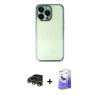 MARSİLYAN™- iPhone 13 Pro Max Kılıf Vadi Minimal - Siyah Bilvis 5in1 5D Magic Hayalet Cam Ekran Koruyucu + Raze Metal Kamera Lens - GD