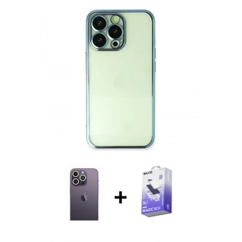 MARSİLYAN™- iPhone 13 Pro Max Kılıf Vadi Minimal - Siyah Bilvis 5in1 5D Magic Hayalet Cam Ekran Koruyucu + Neon Fosforlu Kamera Lens - BZ