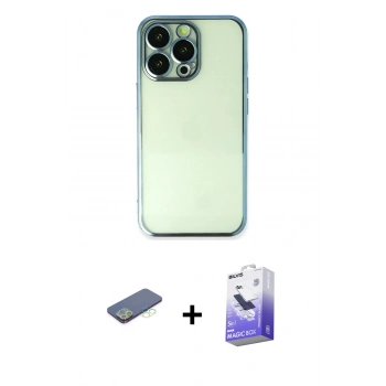MARSİLYAN™- iPhone 13 Pro Max Kılıf Vadi Minimal - Siyah Bilvis 5in1 5D Magic Hayalet Cam Ekran Koruyucu + Renkli Kamera Lens Koruma Cam - YL