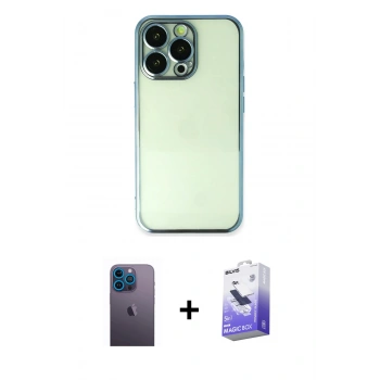 MARSİLYAN™- iPhone 13 Pro Max Kılıf Vadi Minimal - Siyah Bilvis 5in1 5D Magic Hayalet Cam Ekran Koruyucu + Neon Fosforlu Kamera Lens - MI