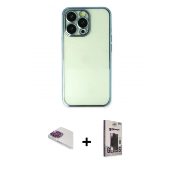 MARSİLYAN™- iPhone 13 Pro Max Kılıf Vadi Minimal - Siyah Bilvis Hayalet Cam Ekran Koruyucu + Pers Alüminyum Kamera Lens - GI