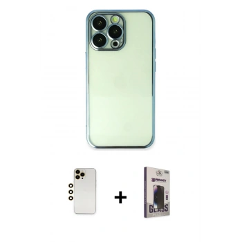 MARSİLYAN™- iPhone 13 Pro Max Kılıf Vadi Minimal - Siyah Bilvis Hayalet Cam Ekran Koruyucu + Shine Kamera Lens - GD