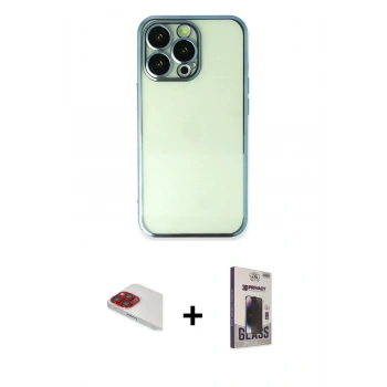 MARSİLYAN™- iPhone 13 Pro Max Kılıf Vadi Minimal - Siyah Bilvis Hayalet Cam Ekran Koruyucu + Pers Alüminyum Kamera Lens - KI