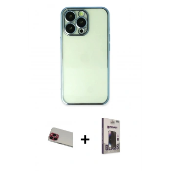 MARSİLYAN™- iPhone 13 Pro Max Kılıf Vadi Minimal - Siyah Bilvis Hayalet Cam Ekran Koruyucu + Rainbow Kamera Lens Koruma Cam - KI