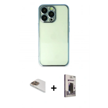 MARSİLYAN™- iPhone 13 Pro Max Kılıf Vadi Minimal - Siyah Bilvis Hayalet Cam Ekran Koruyucu + Pers Alüminyum Kamera Lens - GD