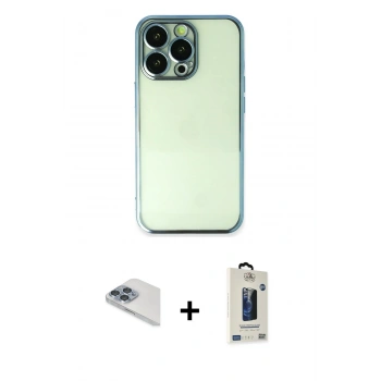 MARSİLYAN™- iPhone 13 Pro Max Kılıf Vadi Minimal - Siyah Bilvis Hayalet Cam Ekran Koruyucu + Pers Alüminyum Kamera Lens - SABE