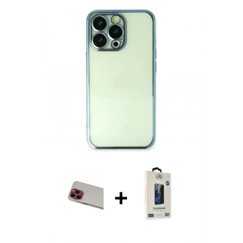 MARSİLYAN™- iPhone 13 Pro Max Kılıf Vadi Minimal - Siyah Bilvis Hayalet Cam Ekran Koruyucu + Rainbow Kamera Lens Koruma Cam - KI