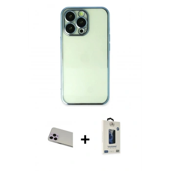 MARSİLYAN™- iPhone 13 Pro Max Kılıf Vadi Minimal - Siyah Bilvis Hayalet Cam Ekran Koruyucu + Rainbow Kamera Lens Koruma Cam - MR