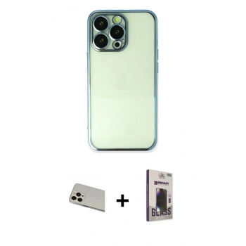 MARSİLYAN™- iPhone 13 Pro Max Kılıf Vadi Minimal - Siyah Bilvis Hayalet Cam Ekran Koruyucu + Rainbow Kamera Lens Koruma Cam - REGD