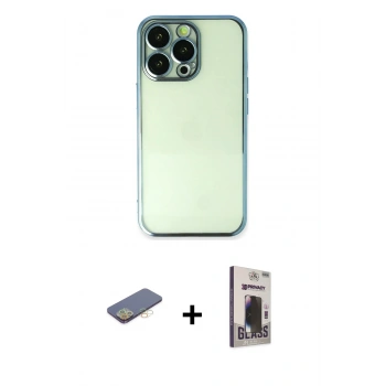 MARSİLYAN™- iPhone 13 Pro Max Kılıf Vadi Minimal - Siyah Bilvis Hayalet Cam Ekran Koruyucu + Renkli Kamera Lens Koruma Cam - SI