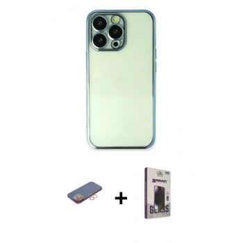 MARSİLYAN™- iPhone 13 Pro Max Kılıf Vadi Minimal - Siyah Bilvis Hayalet Cam Ekran Koruyucu + Renkli Kamera Lens Koruma Cam - TU