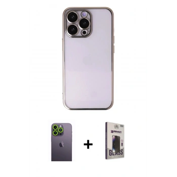 MARSİLYAN™- iPhone 13 Pro Max Kılıf Vadi Minimal - Siyah Bilvis Hayalet Cam Ekran Koruyucu + Neon Fosforlu Kamera Lens - YL
