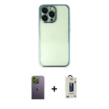 MARSİLYAN™- iPhone 13 Pro Max Kılıf Vadi Minimal - Siyah Bilvis Hayalet Cam Ekran Koruyucu + Neon Fosforlu Kamera Lens - YL