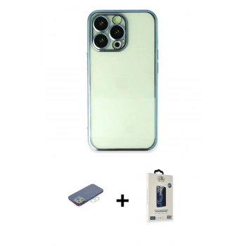 MARSİLYAN™- iPhone 13 Pro Max Kılıf Vadi Minimal - Siyah Bilvis Hayalet Cam Ekran Koruyucu + Renkli Kamera Lens Koruma Cam - YL