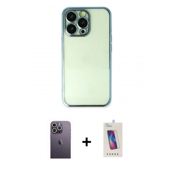 MARSİLYAN™- iPhone 13 Pro Max Kılıf Vadi Minimal - Siyah Joko 5D Cam + Neon Fosforlu Kamera Lens - BZ