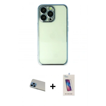 MARSİLYAN™- iPhone 13 Pro Max Kılıf Vadi Minimal - Siyah Joko 5D Cam + Rainbow Kamera Lens Koruma Cam - MI