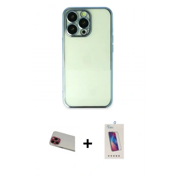 MARSİLYAN™- iPhone 13 Pro Max Kılıf Vadi Minimal - Siyah Joko 5D Cam + Rainbow Kamera Lens Koruma Cam - KI