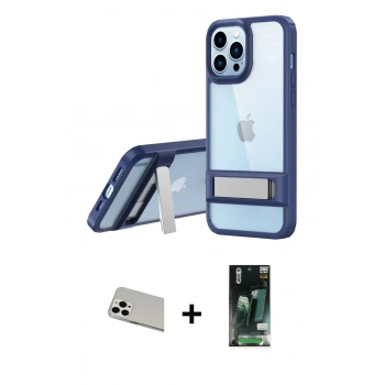 MARSİLYAN™- iPhone 13 Pro Max Kılıf Yadigar Yansıma - Şeffaf 360 Full Body Arka Koruyucu + Rainbow Kamera Lens Koruma Cam - BZ