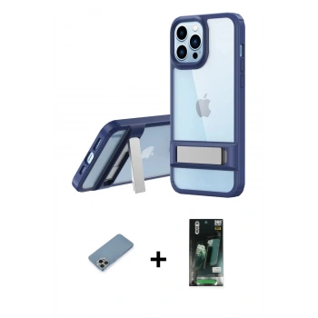 MARSİLYAN™- iPhone 13 Pro Max Kılıf Yadigar Yansıma - Şeffaf 360 Full Body Arka Koruyucu + Shine Kamera Lens Koruma Cam - GI