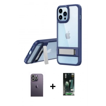 MARSİLYAN™- iPhone 13 Pro Max Kılıf Yadigar Yansıma - Şeffaf 360 Full Body Arka Koruyucu + Neon Fosforlu Kamera Lens - BZ