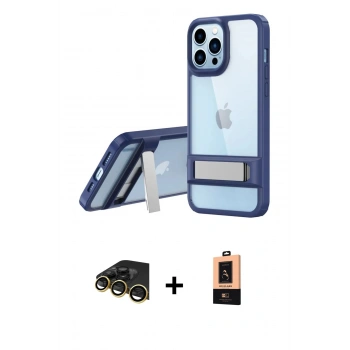 MARSİLYAN™- iPhone 13 Pro Max Kılıf Yadigar Yansıma - Şeffaf Maxco Cam Ekran Koruyucu + Raze Metal Kamera Lens - GD