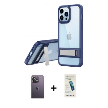 MARSİLYAN™- iPhone 13 Pro Max Kılıf Yadigar Yansıma - Şeffaf Pasifik Cam Ekran Koruyucu + Neon Fosforlu Kamera Lens - BZ
