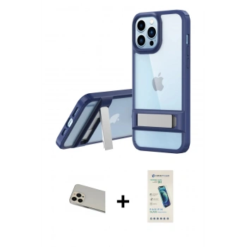 MARSİLYAN™- iPhone 13 Pro Max Kılıf Yadigar Yansıma - Şeffaf Pasifik Cam Ekran Koruyucu + Rainbow Kamera Lens Koruma Cam - REGD